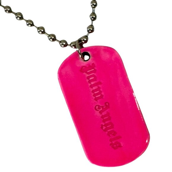 PALM ANGELS Men's Logo-engraved Dog Tag Brass Necklace in Fuscia - Picture 2 of 10